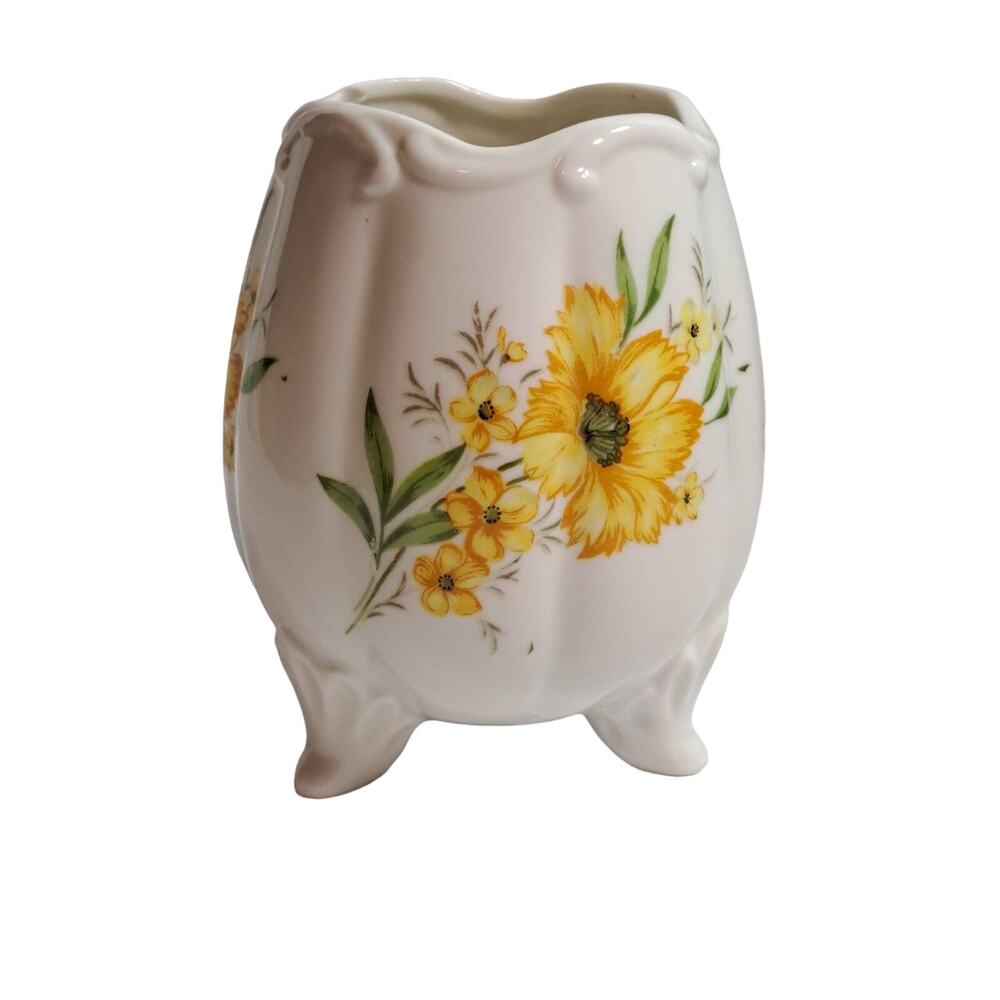 Vintage Inarco Japan Egg Shaped Footed Vase Transferware With Yellow Flowers